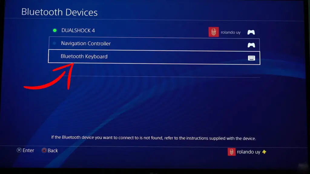 PS4 Bluetooth Keyboard connected