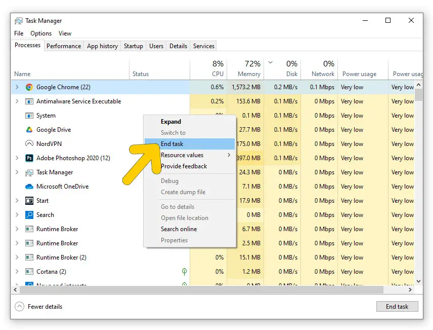 end task high ram using programs