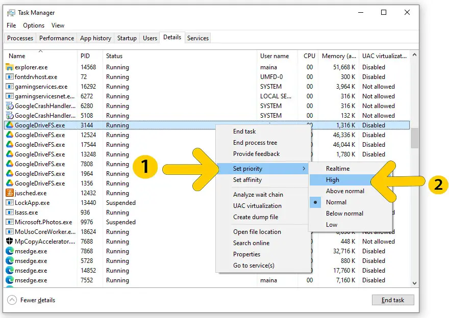 setting application usage priory High