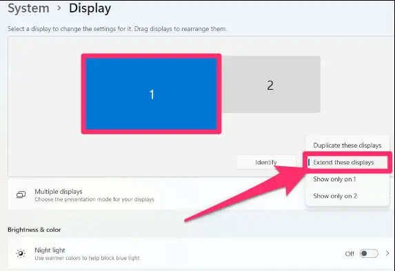 The screenshot shows how to keep mouse on one monitor with checking the 'expand these displays' option